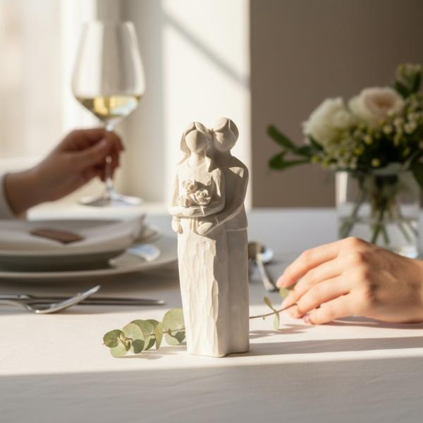 Handgegossenes Raysin‑Brautpaar in matter, weißer Optik, ca. 13 cm hoch.